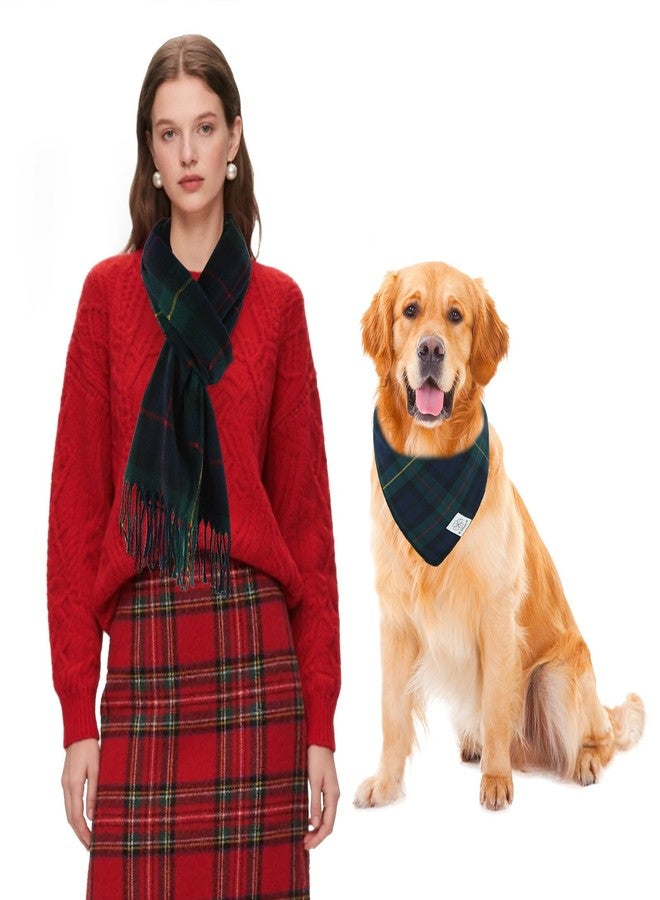 E-Clover Christmas Dog Bandanas Matching Owner Green Blue Buffalo Scarf Plaid Dog Bandana Bibs with Tartan Scarves Shawl for Medium Large Dogs Boy Mom Outfit - Image 1